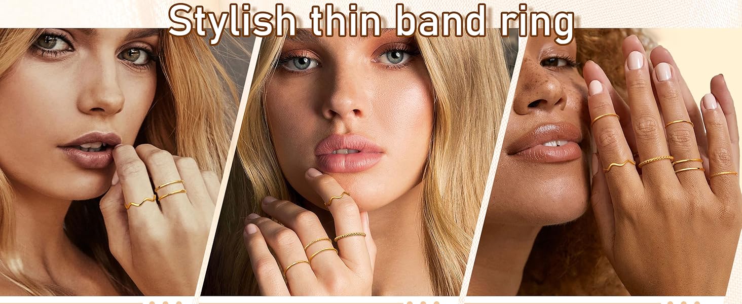 7 Pcs 1MM Stainless Steel Rings for Women Men Fashion Simple Plain Knuckle Stacking Midi Thumb Dainty Thin Stackable Statement Band Rings Set Size 5-11 Silver Gold Tone