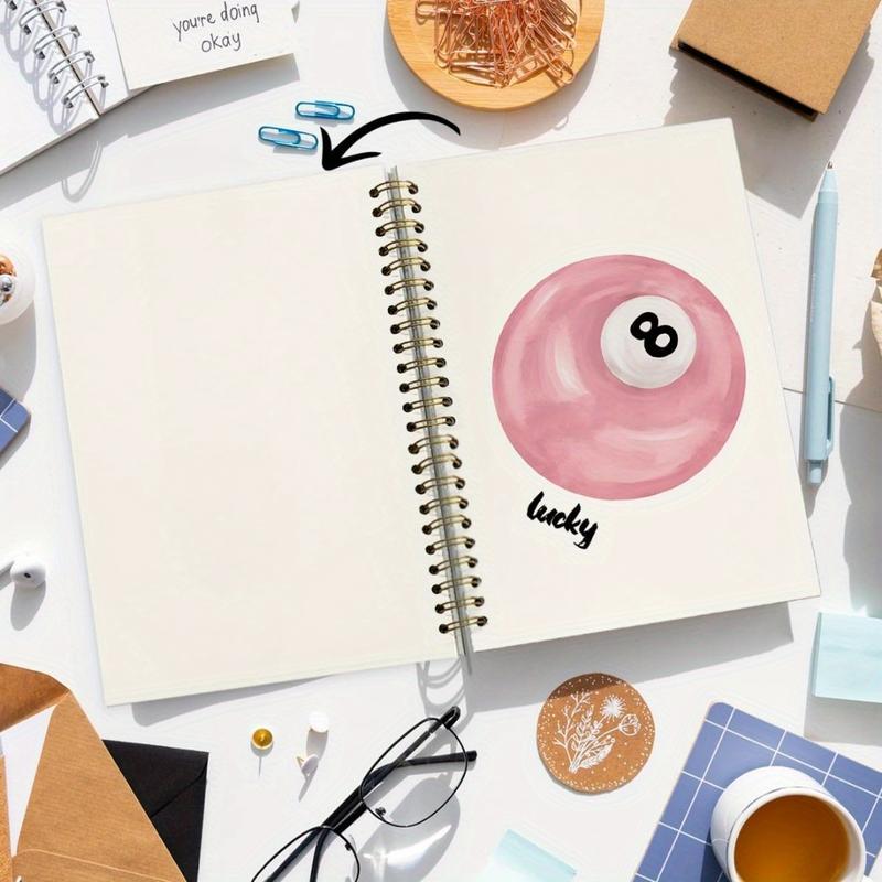 Pink 8 Ball Pattern Spiral Notebook, Spiral Notebook Journal, 1 Count Aesthetic Hardcover Notebook with 50 Pages, Office Stationery & Supplies for Student Teacher