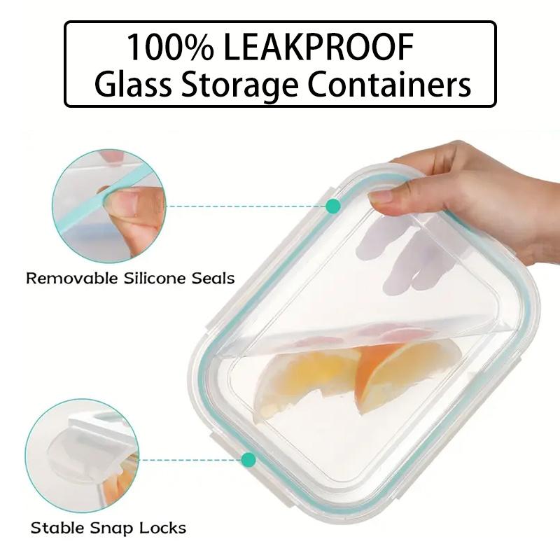 8-piece vacuum-sealed glass food storage container set, leak-proof, portable glass tableware, food delivery box, suitable for microwave, oven, refrigerator, dishwasher, ideal for kitchen, restaurant, and delivery use