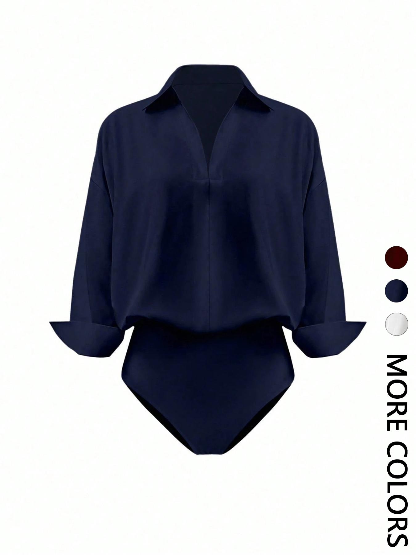 Valentine's Day Women's Casual Solid Color body suit Jumpsuit, Ladies' Relaxed Long Sleeve Lapel Fit One-Piece, Comfortable All-Season Wear