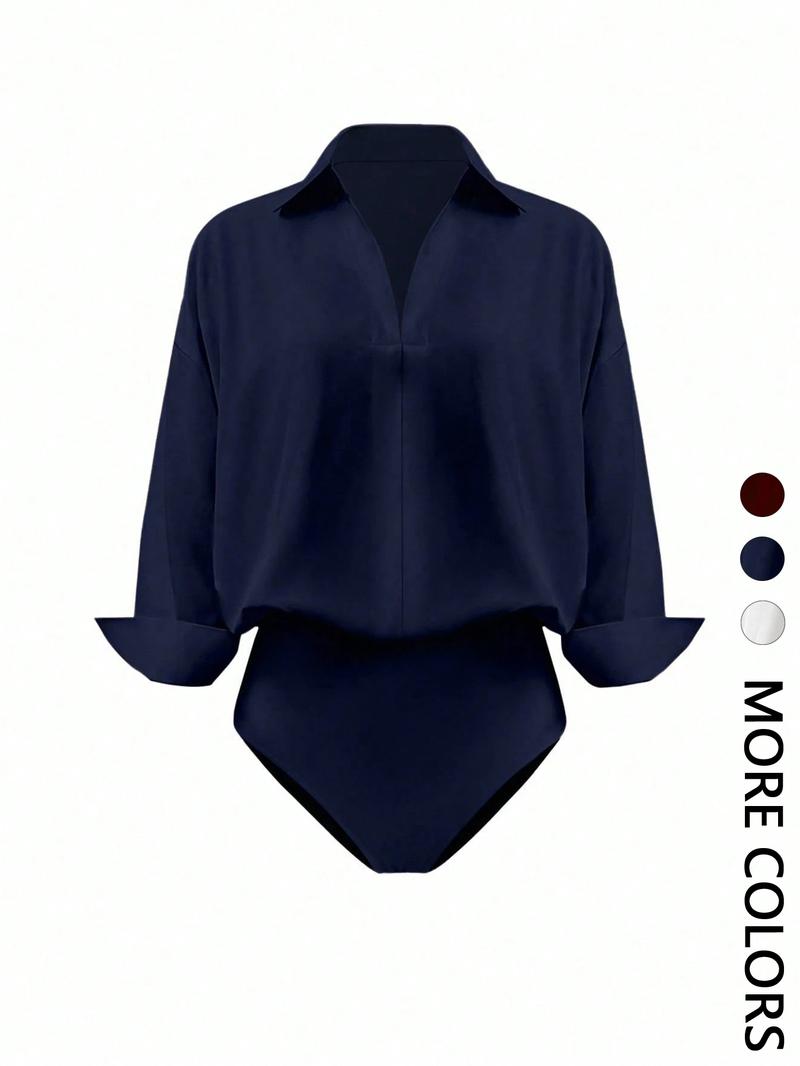 Valentine's Day Women's Casual Solid Color body suit Jumpsuit, Ladies' Relaxed Long Sleeve Lapel Fit One-Piece, Comfortable All-Season Wear