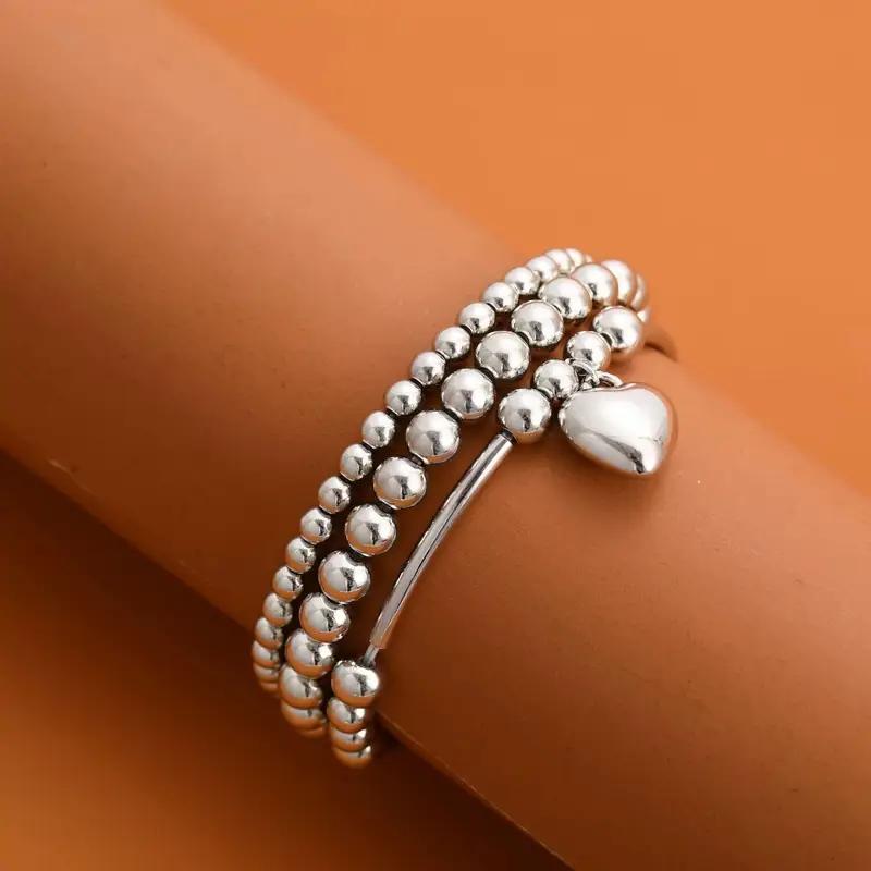 Fashion heart-shaped bead string 3-piece bracelet, versatile accessory for daily wear