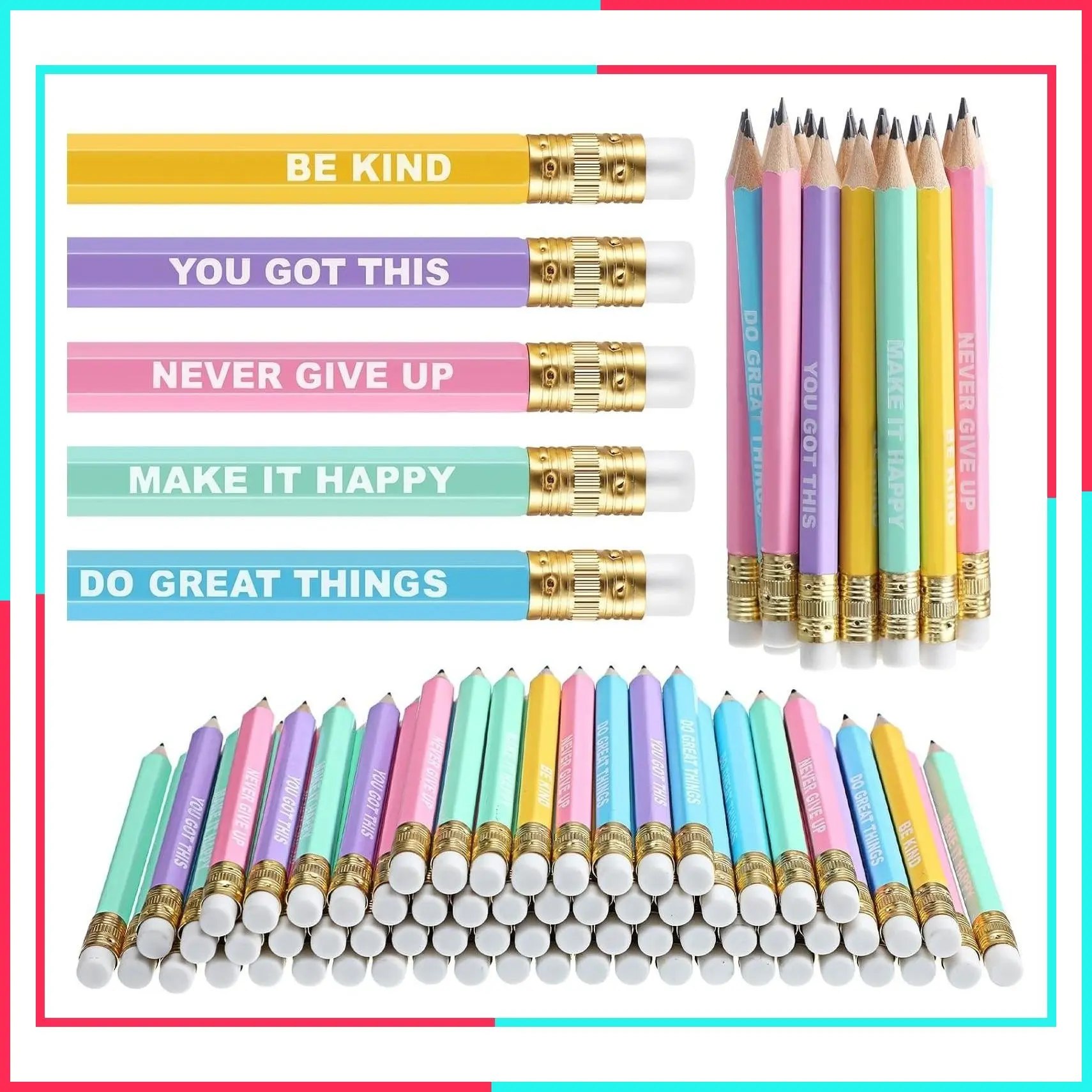 100 Pcs Mini Golf Pencils with Erasers, Motivational Bulk Pencils for Back to School Gifts, Kids Students Teachers First Day of School, Candy Color