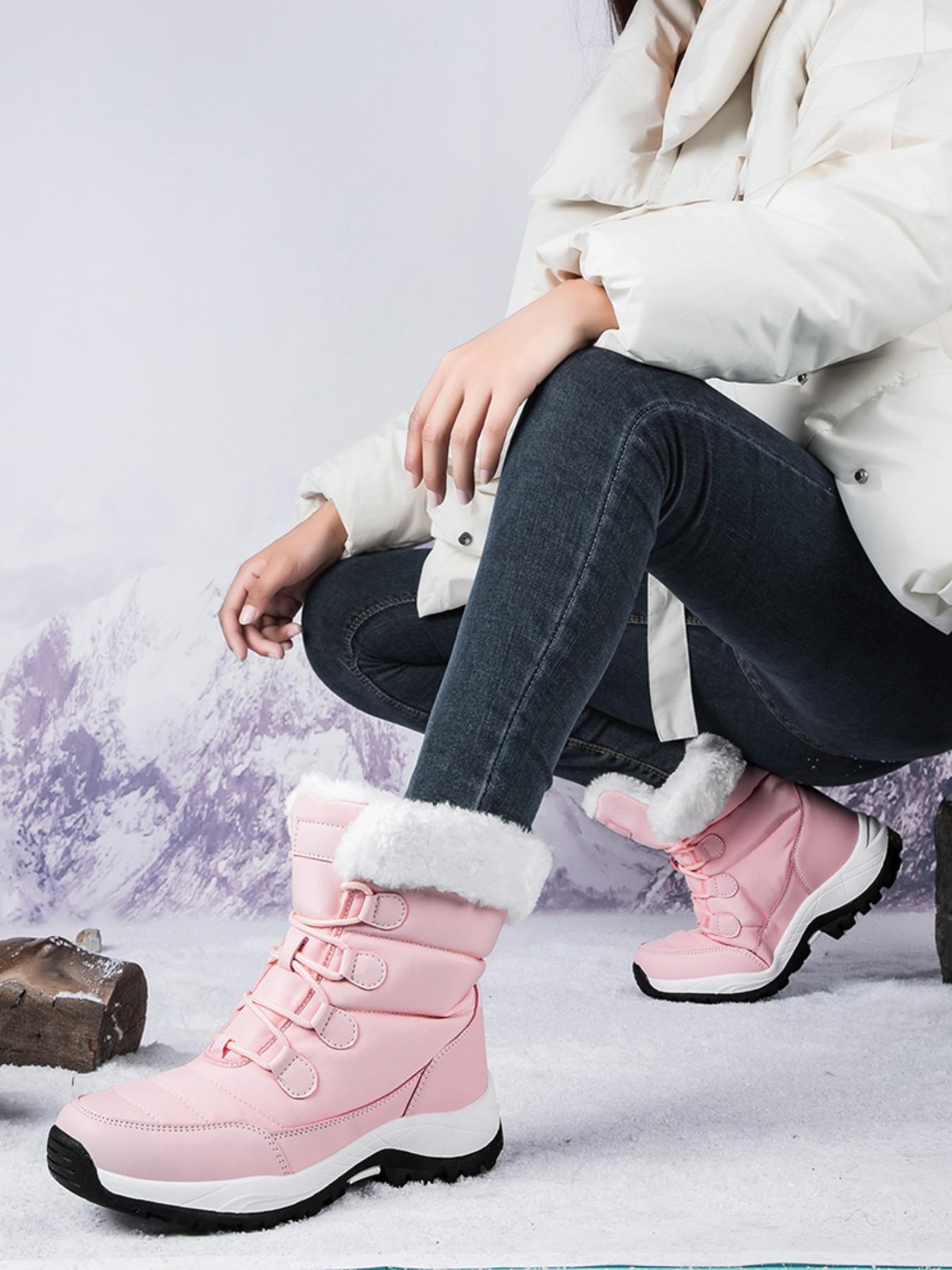 Women's Lace Up Hiking Boots, Sporty Warm & Non-slip Snow Boots for Outdoor Activities, Sports Shoes for Women