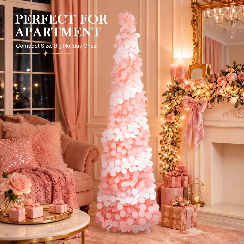 5FT Pop Up Pencil Christmas Tree,Tinsel Tree,Pop Up Christmas Tree for Christmas Decorations Easy Assembly,Collapsible Pencil Tree for Apartment, Porch, Corner, XMAS Decor,Collapsible Artificial Pencil Tree Indoor Home Apartment Porch, Holiday Party Decor
