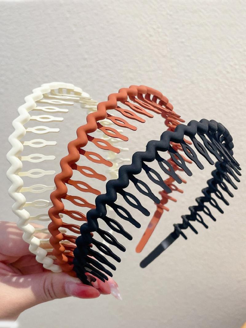 3 Pack Anti-Slip Wave Hair Bands, Zigzag Headband, Plain Design, Casual Style, Daily Use, Elegant Ruched Headbands for Women, No Damage