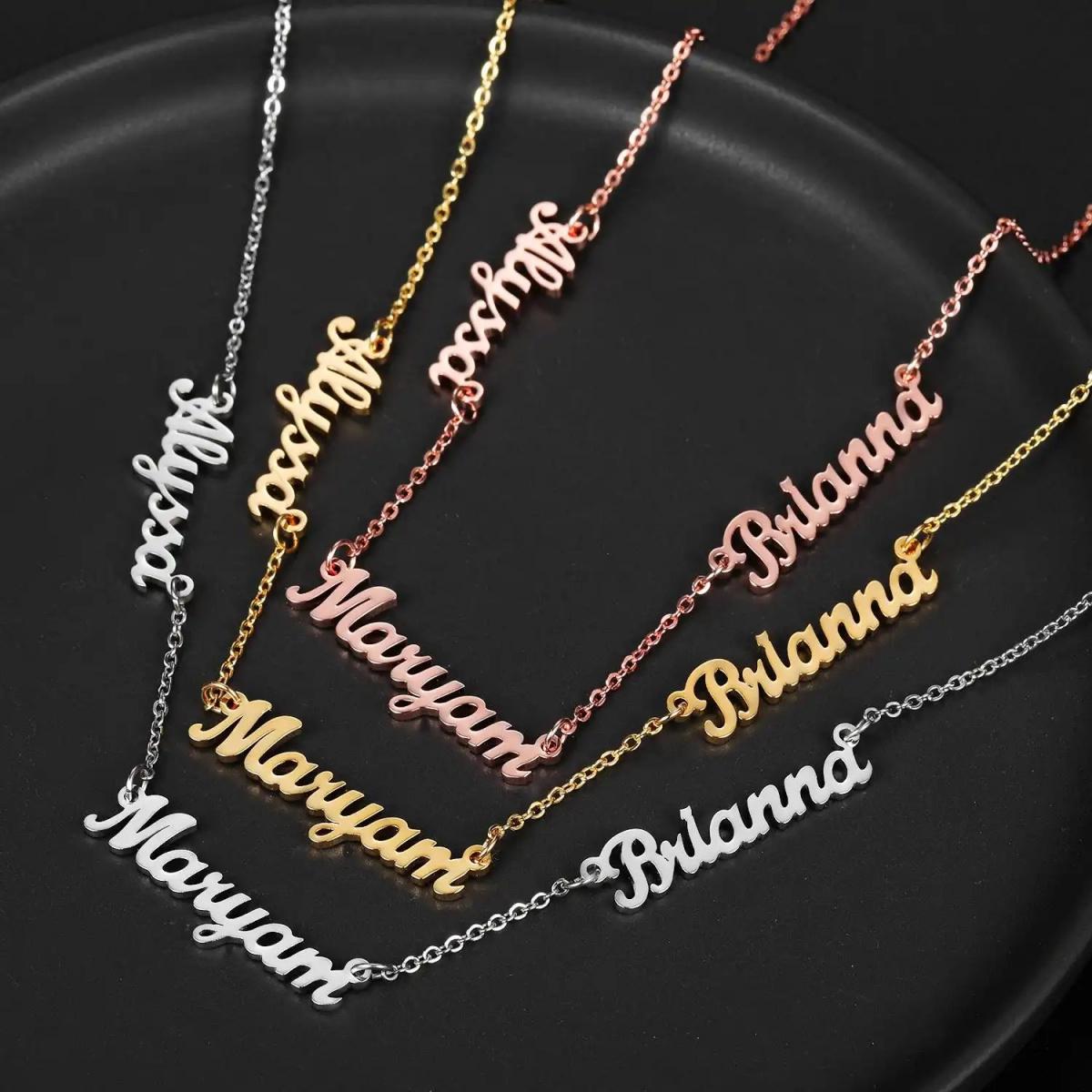 Personalized Multiple Name Necklace Custom Jewelry for Women 18K Gold Plated Stainless Steel Letter Pendant Paperclip Chain Family Nameplate Commemorative Accessory for Mama Nana Girlfriend Trendy Style tiktokshopspringglowup