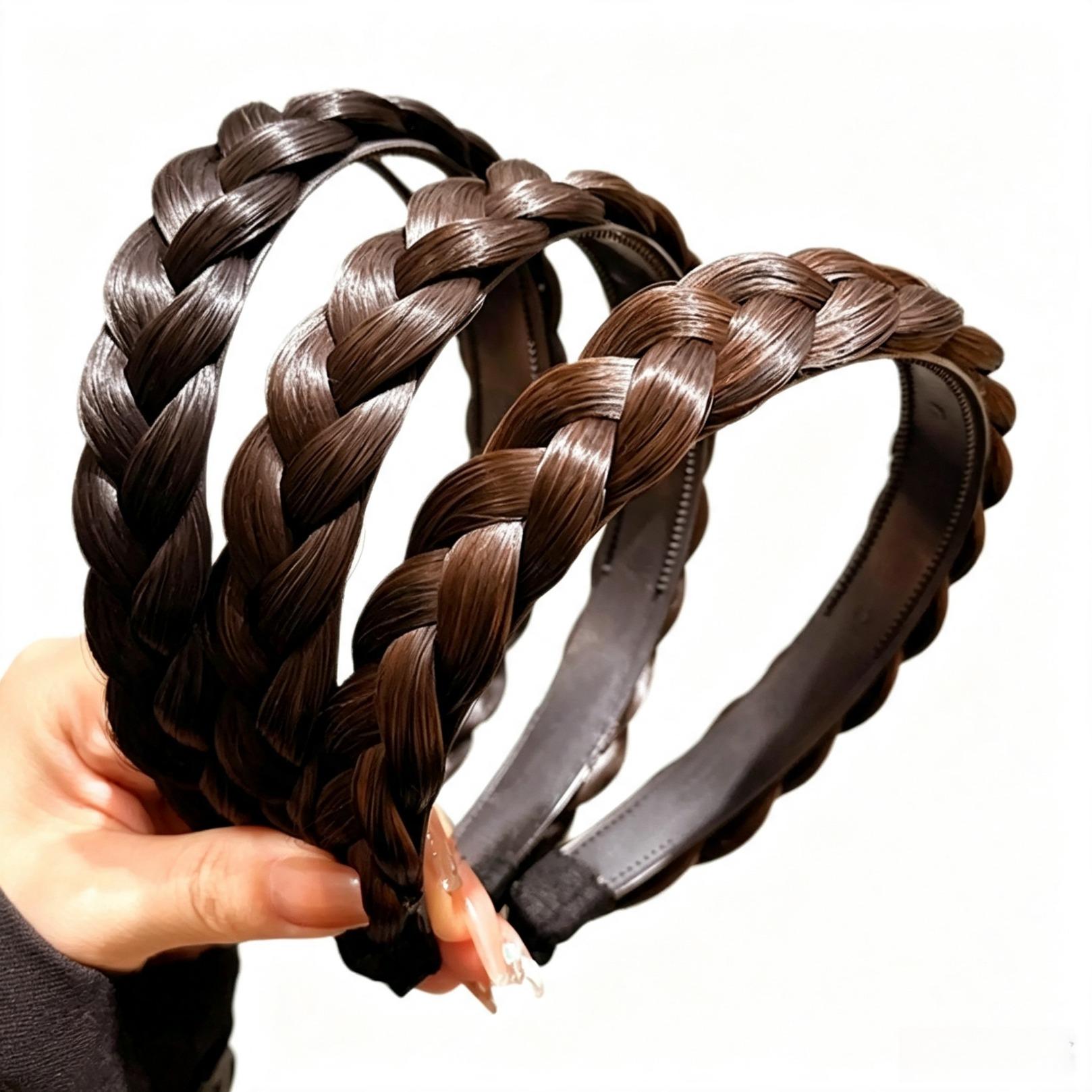 Synthetic Fishbone Braided Headband, Hand-Knotted Hair Braid Design Hairband, Non-Slip Hair Accessory for Women Teen Girls, Soft Wig Material Headwear for Daily Commute Dating Casual Street Style