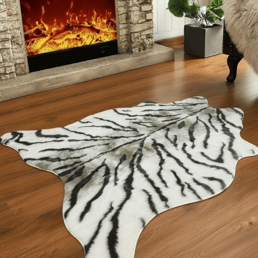 Luxurious Tiger Print Plush Rug, Animal Print Rug, Tiger Pattern Design, Soft Comfortable Bedroom Bedside Decorative Mat, Sofa Side Accent Pad, Home Decor Rugs, Non-Toxic Ca Prop 65 Compliant
