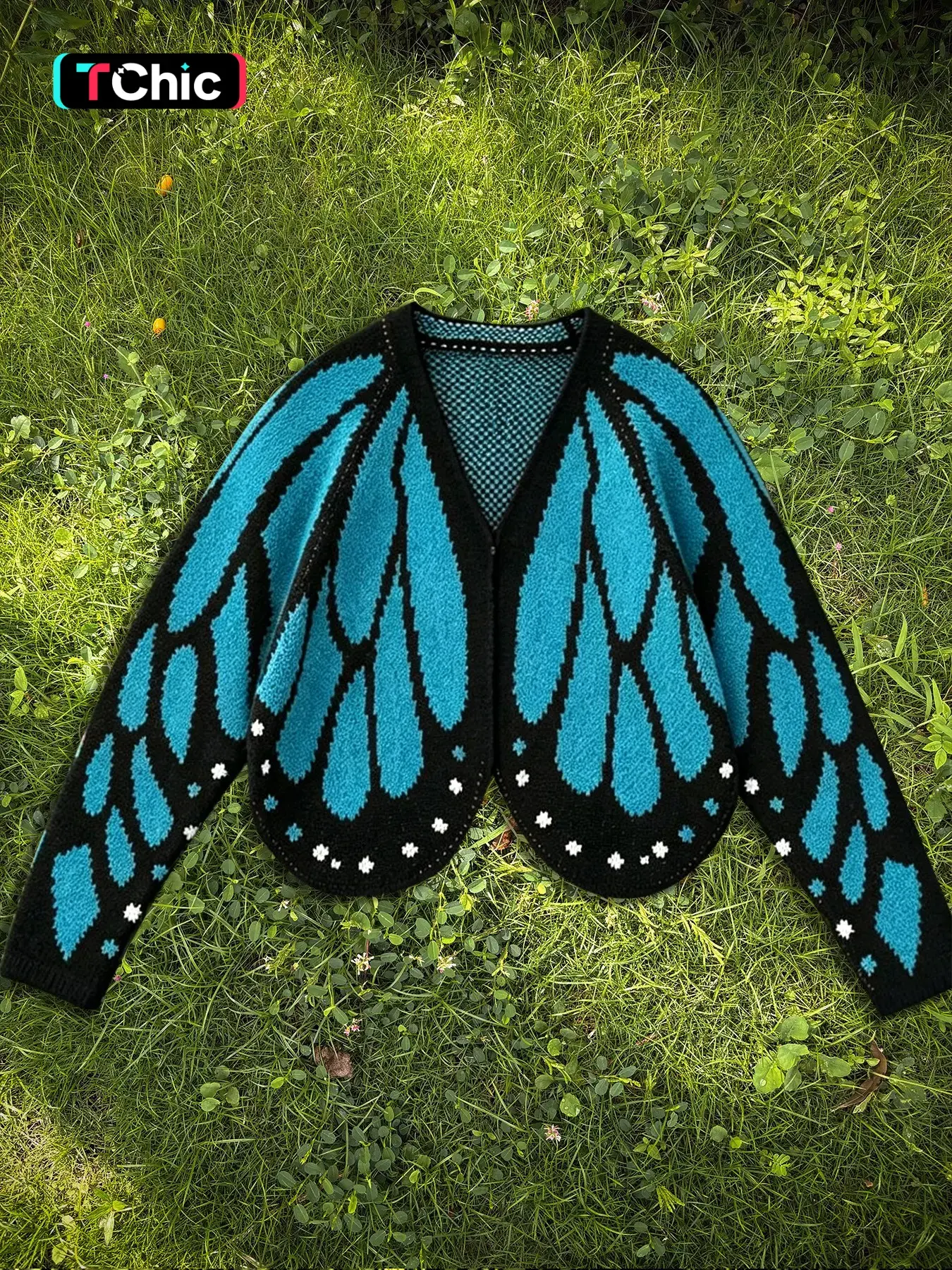 Women's Short Butterfly Wing Knit Cardigan, Long Sleeve V-Neck Open Front, Fall Winter Casual Coat, Perfect for Picnics, Parties, Travel