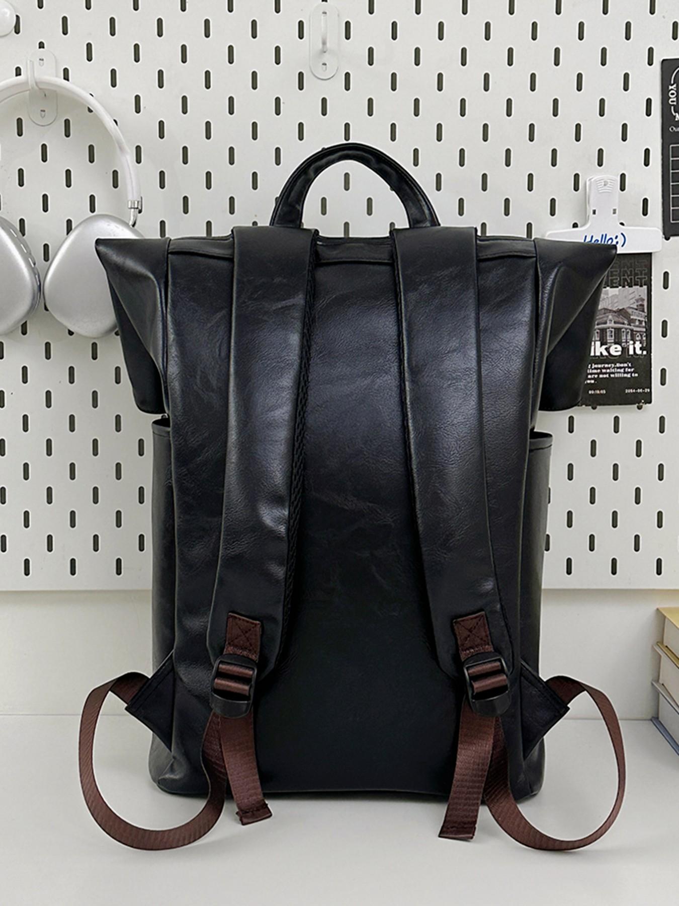 Vintage Patchwork Backpack, Soft Leather Commuter Laptop Bag, Men's Business Travel Backpack, Unisex Casual Bookbag, Durable Material