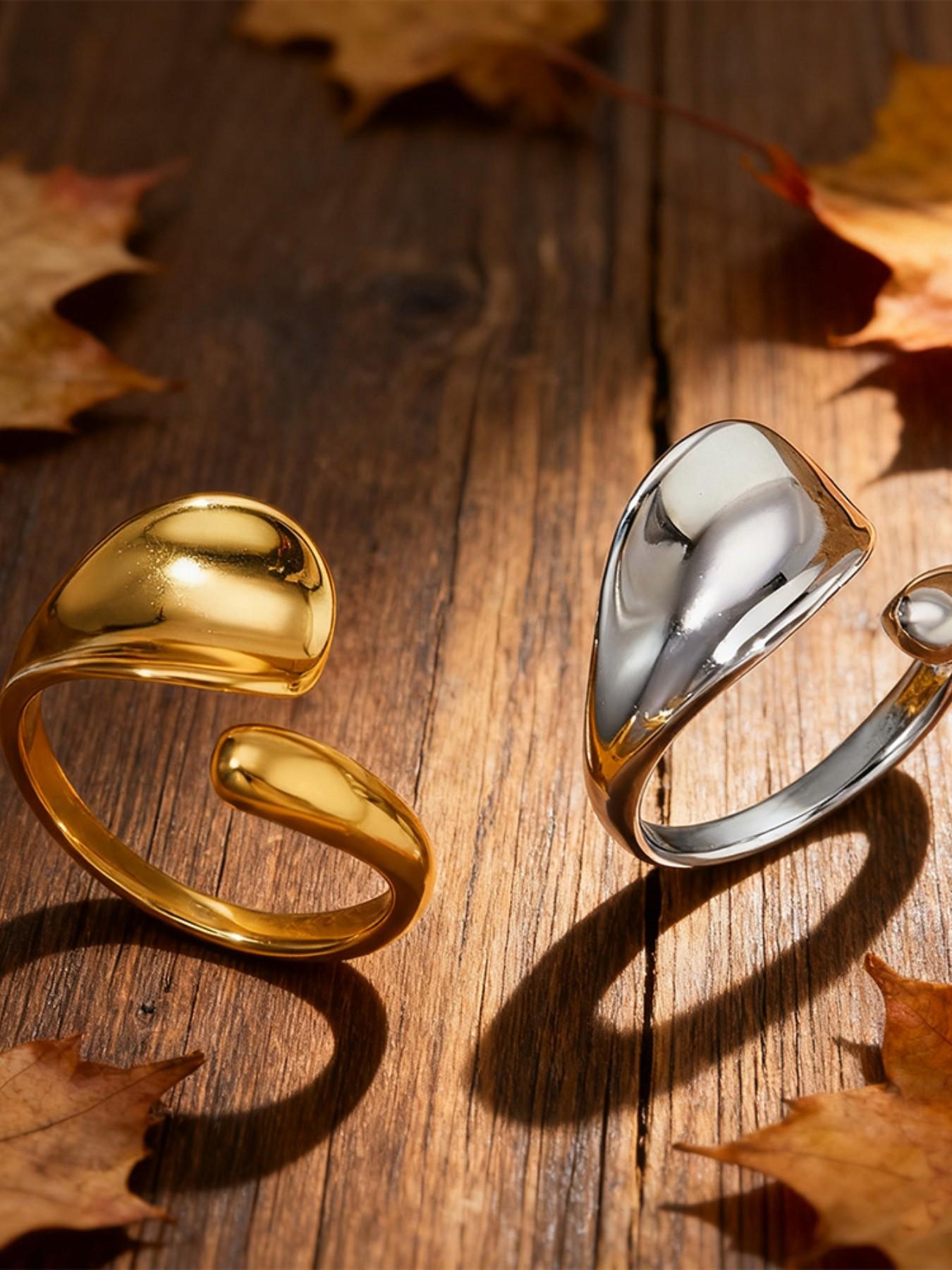 Women's Stainless Steel Open Ring, Simple Irregular Shape Electroplated Titanium Steel Jewelry, Perfect Gift for Women