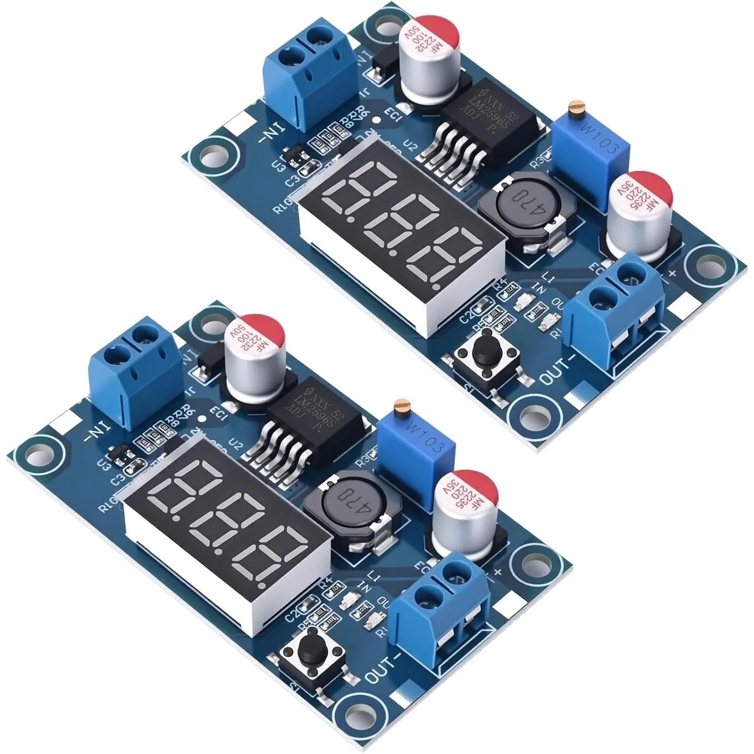 LM2596 DC-DC Adjustable Buck Converter Module, 4-40V to 1.25-37V Voltage Regulator with LED Voltmeter Display (2 Pack)Gift