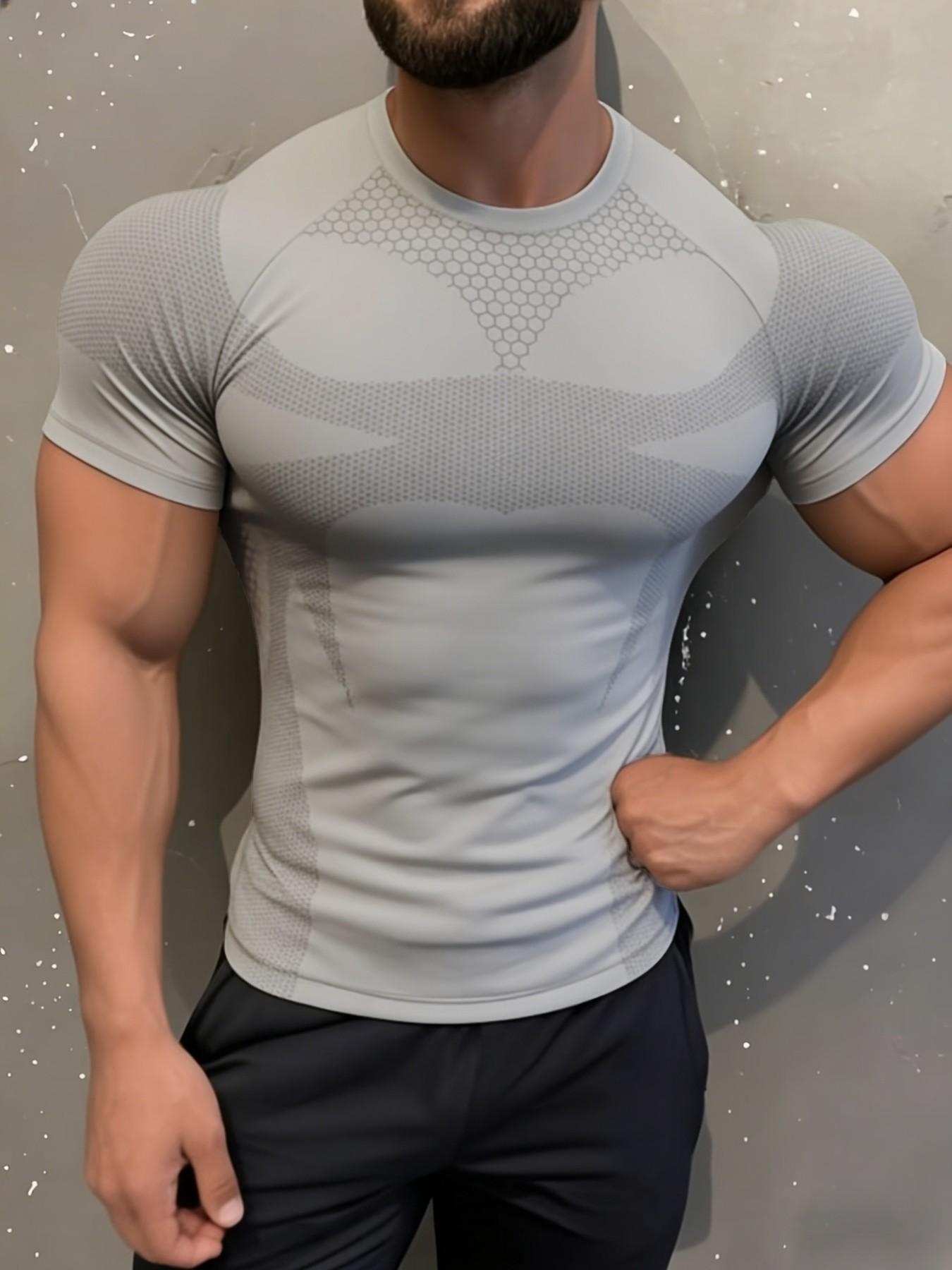 Trendy Snake Print Gym Short Sleeve Quick-Dry High Elastic Tight Fit Tee, Iron Training Show Figure Versatile Sports Top