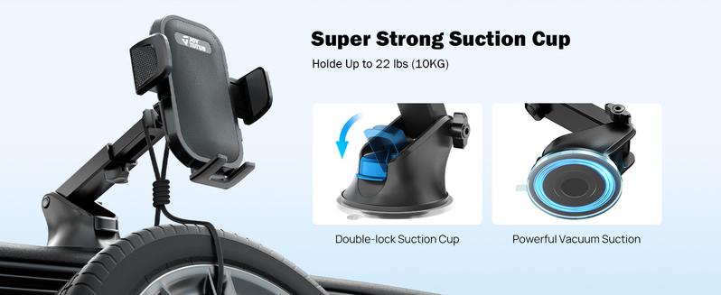 JOYTUTUS 3-in-1 Car Phone Mount Adjustable Strong Suction Cup for Windshield Dashboard Air Vent Universal Fit Double-lock TPU One-touch Release Button Compatible with Smartphones Durable Holder Protective Cellphone Stand
