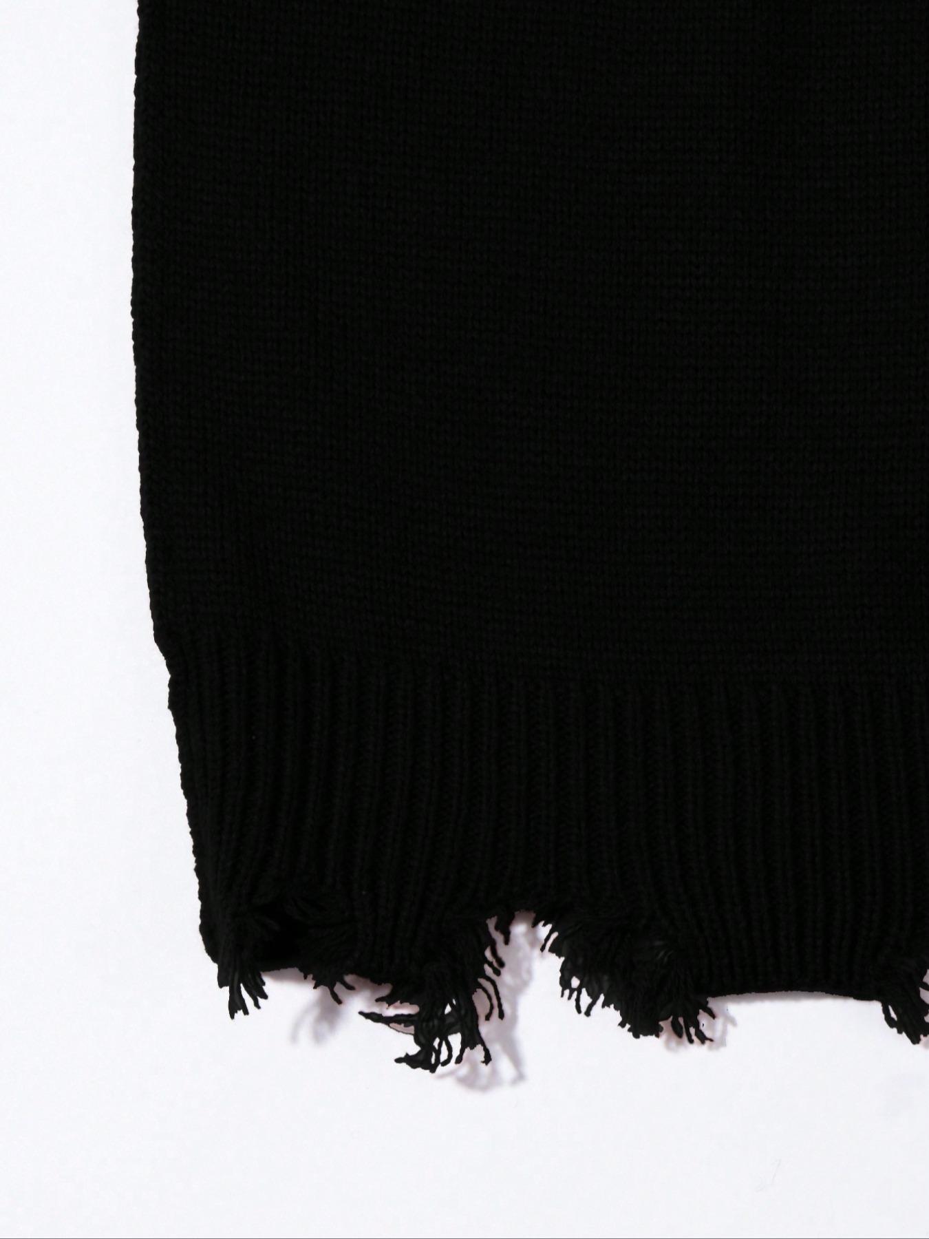 Fall & Winter Unisex Street Fashion Casual Long Sleeve Ripped Knit Sweater Pullover, Loose Fit Comfortable Cleanfit Round Neck Top, Knitwear