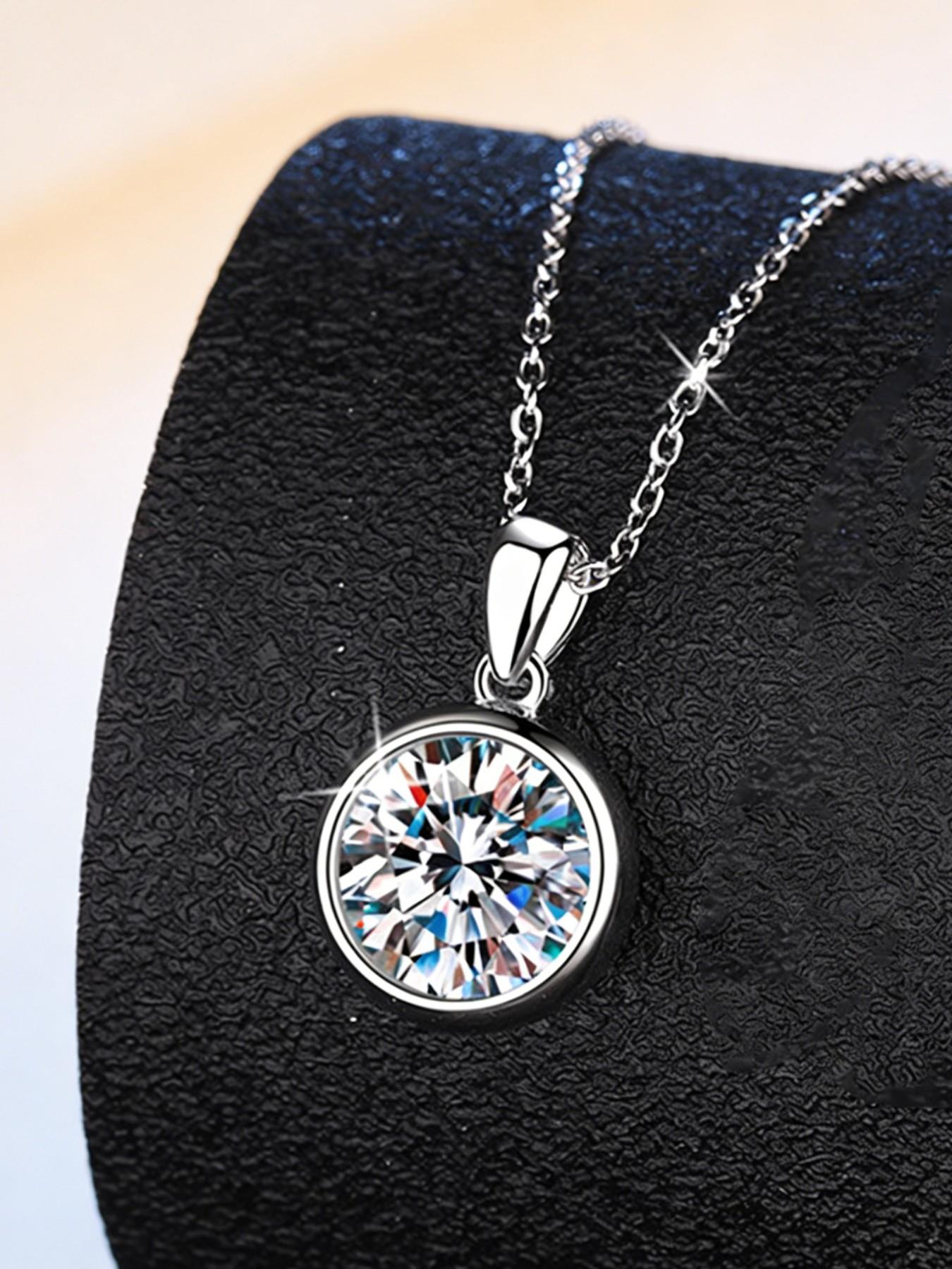 1 Carat Moissanite Pendant Necklace, S925 Silver, Couples Fashion Jewelry, Perfect for Dates, Parties, Gifts for All Occasions