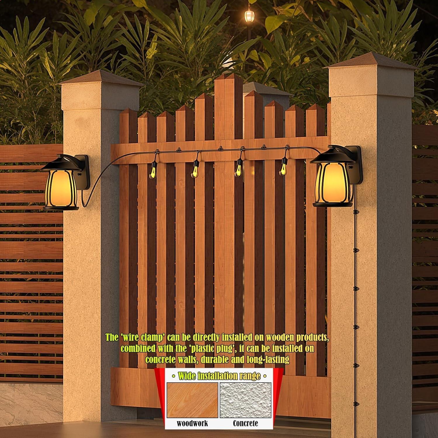 Screw-In String Light Hooks, Double Clips for Outdoor Patio, Weatherproof Fairy Light Hangers, Christmas Halloween Decor