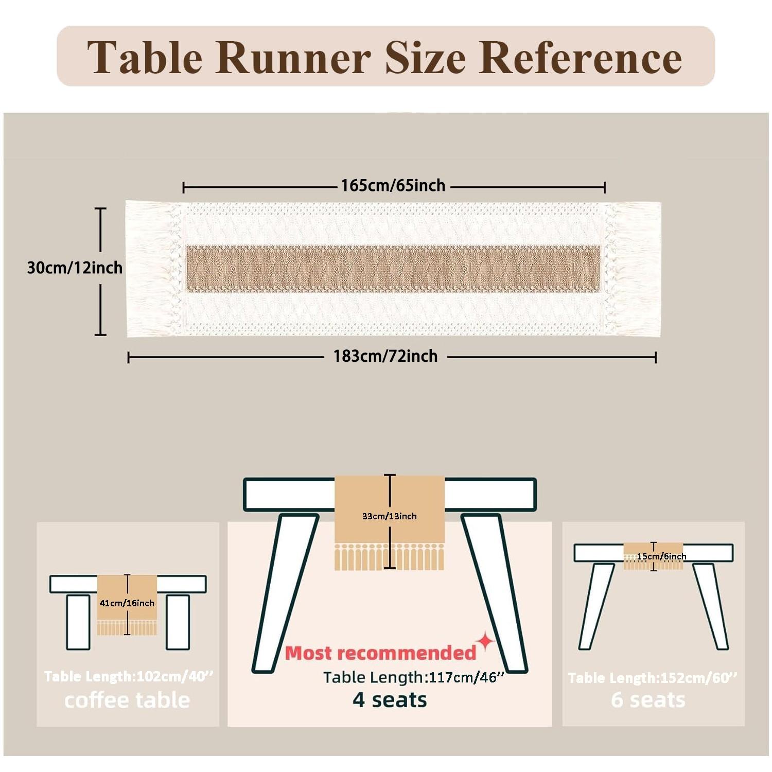 Macrame Table Runner Boho Table Runners with Tassels Hand Woven Cotton Table Runner Rustic Farmhouse Table Runners for Bohemian Kitchen Dining Table(30x183cm/12x72in)