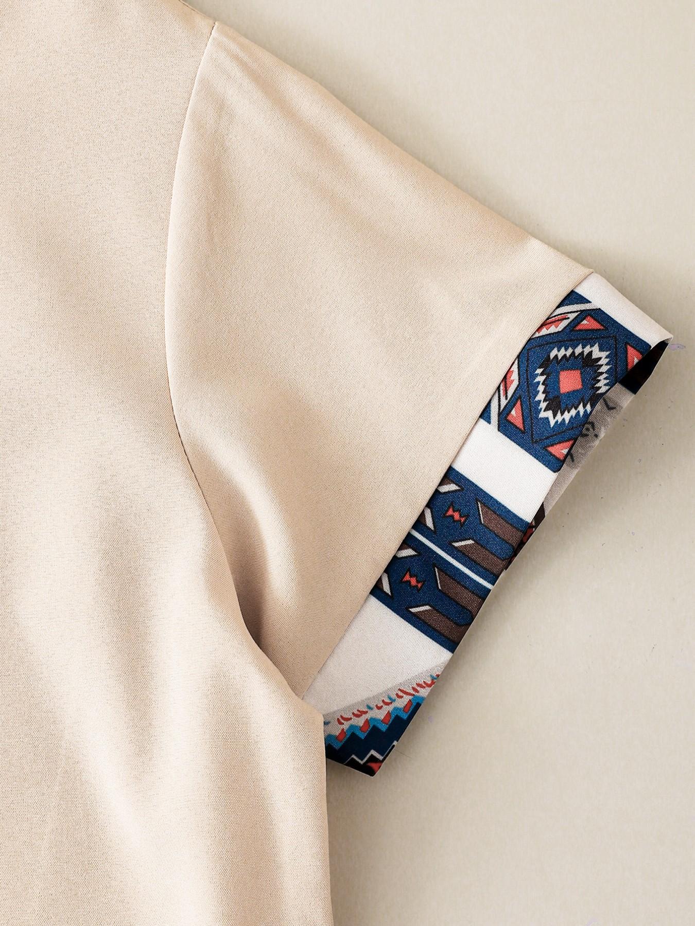 Boys' Summer Classic Fashion Set, Button Half-Open Crew Neck Short Sleeve Top & Geometric Pattern Shorts, Breathable 2-Piece