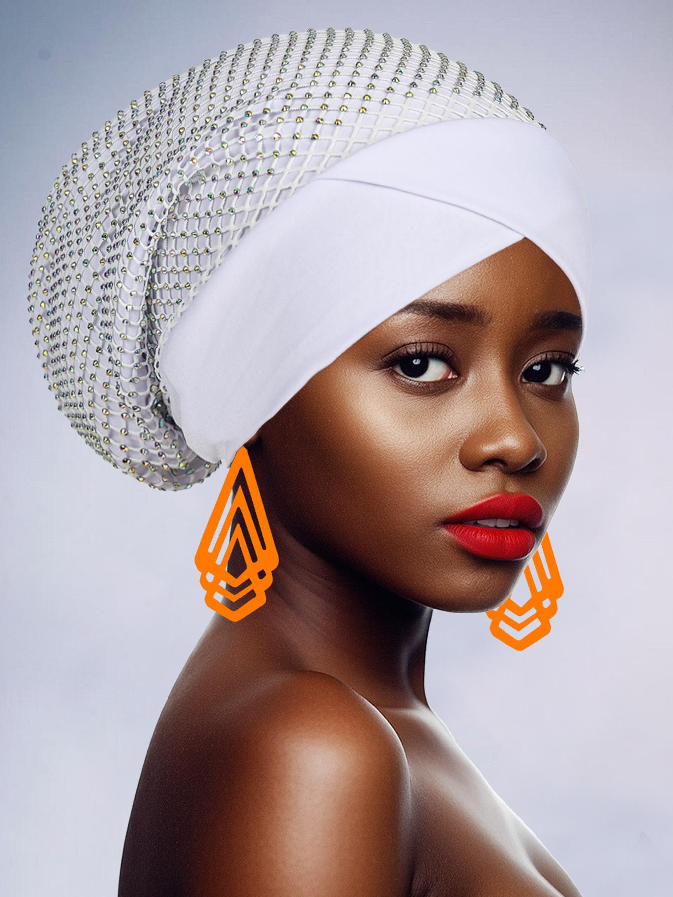 Women's Turban with Pure Color Design, Handmade Rhinestone Accessories, Dual-Layer Cut-Out, Perfect for Festive Occasions