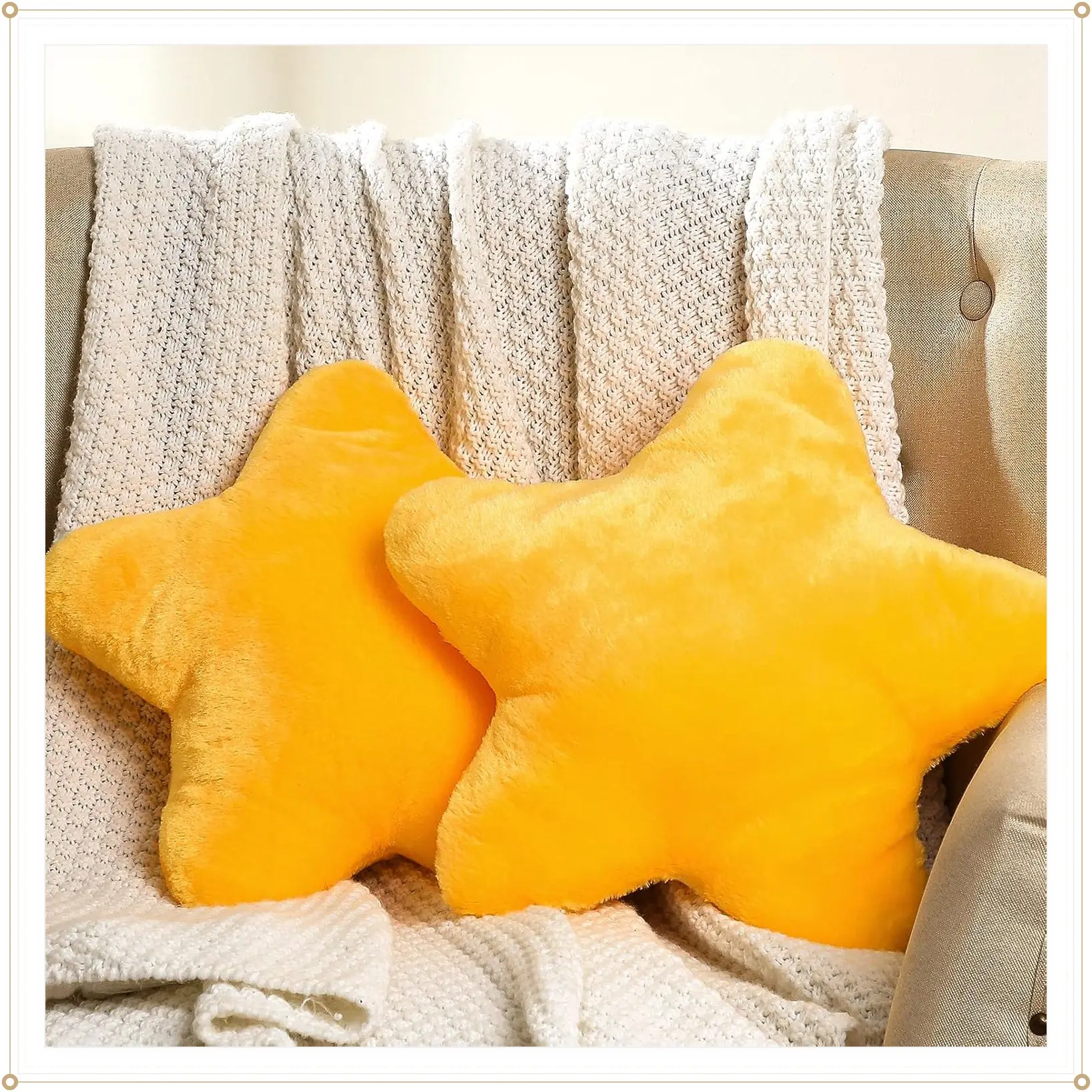 2 Pcs 15.7 Inch Yellow Star Shaped Throw Pillow, Cute Plush Aesthetic 3D Stuffed Cushion for Bedroom Sofa Chair Room DecorGift