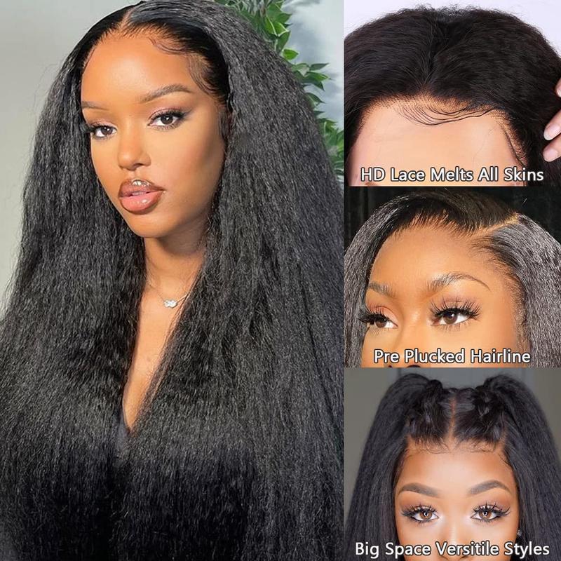 Bling Hair Human Hair Lace Front Glueless Wigs for Women 13x6 Kinky Straight Pre Bleached Knots Yaki Human Hair Wig HD Transparent Lace Pre Plucked 180% Density Natural Black Color #TikTokShopHolidayHaul