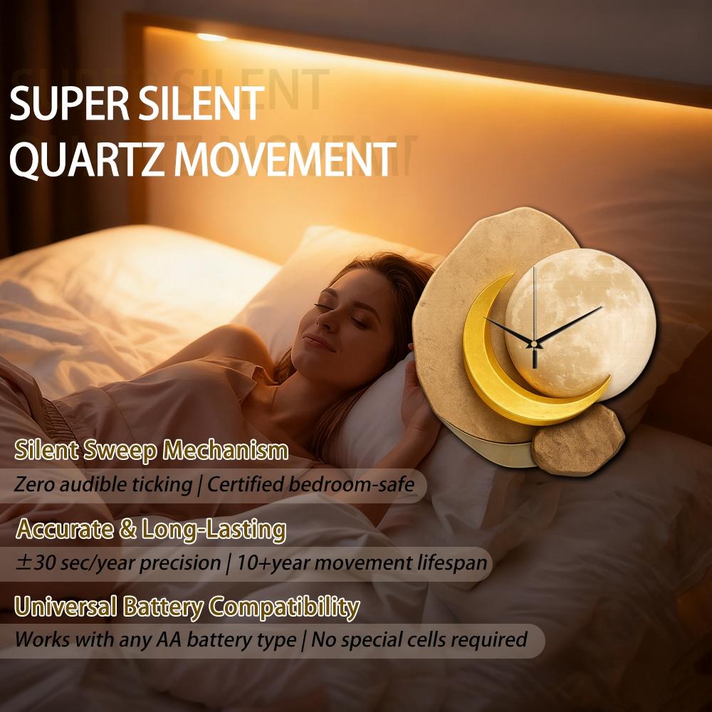 Creative Irregular Cut Clock, Silent Wall Clock, Softwood Surface Moon Phase Design, Battery Operated, Home Decor Gift Choice