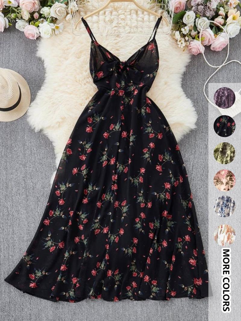 Women's Boho Floral-Print Cami Dress, Fashion Casual A-Line Dress for Beach Holiday Vacation, Perfect for Summer Women's Boho Floral-Print Cami Dress, Fashion Casual A-Line Dress for Beach Holiday Vacation, Perfect for Summer