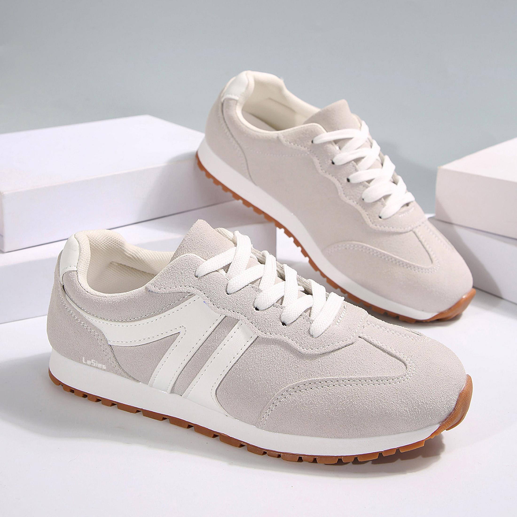 Women Fashion Sneakers With Faux Suede Patchwork & Contrast Color Lacing, Suitable For All Seasons