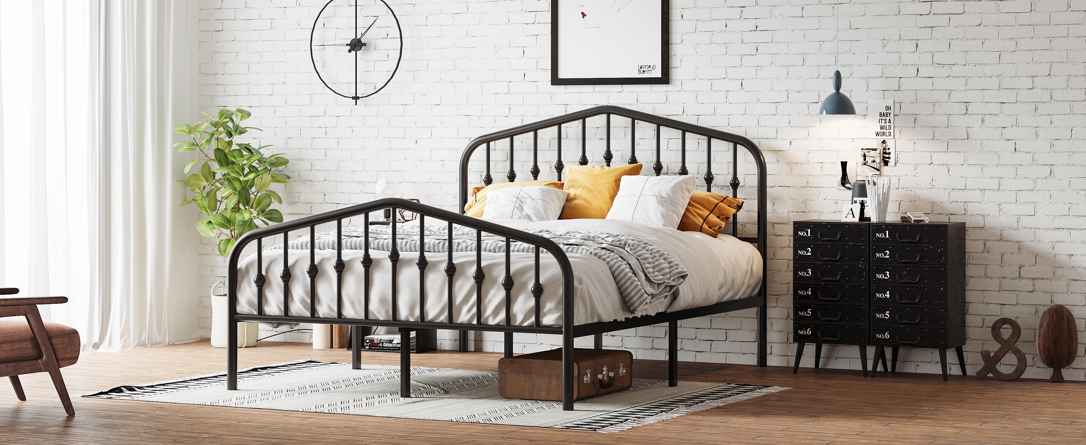 MUTICOR Full/ Queen/ King Metal Platform Bed Frame with Victorian Style Wrought Iron-Art Headboard/Footboard,【Frame Only No Mattress】No Box Spring Required,Black#TikTokShopBlackFriday #ChristmasGifts