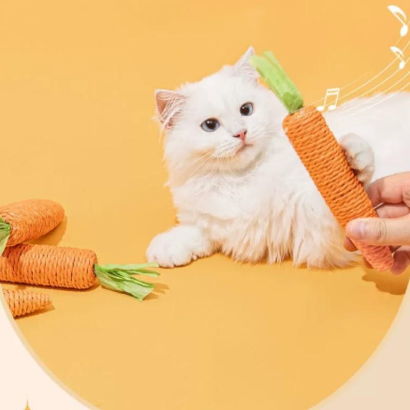 Cat Toy Self-Entertainment Carrot Chew Stick, Durable Bite Resistant Scratch Pad, Indoor Living Room Pet Supplies, Handmade Paper Rod Cat Game