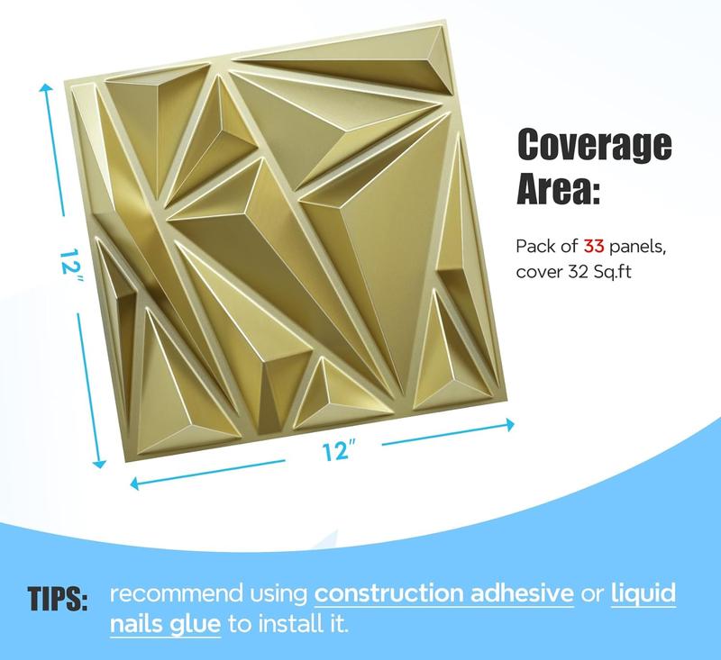 STICKGOO 33PCS Minimalistic Geometric Pattern 3D Wall Panels for Interior Wall Decor, PVC Panels Diamond for Gaming Room/Bedroom/TV Background - Black Easy Installation Modern