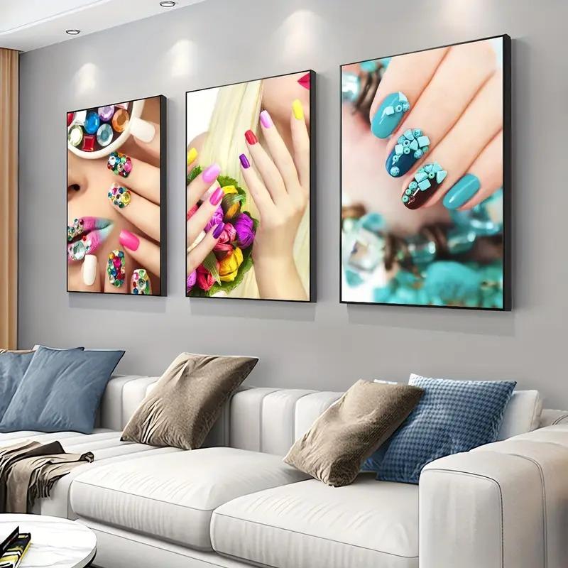 Nail Art Canvas Painting without Frame, 3 Counts/set Nail Art Pattern Wall Art, Wall Decor for Home Living Room Bedroom, Ornaments