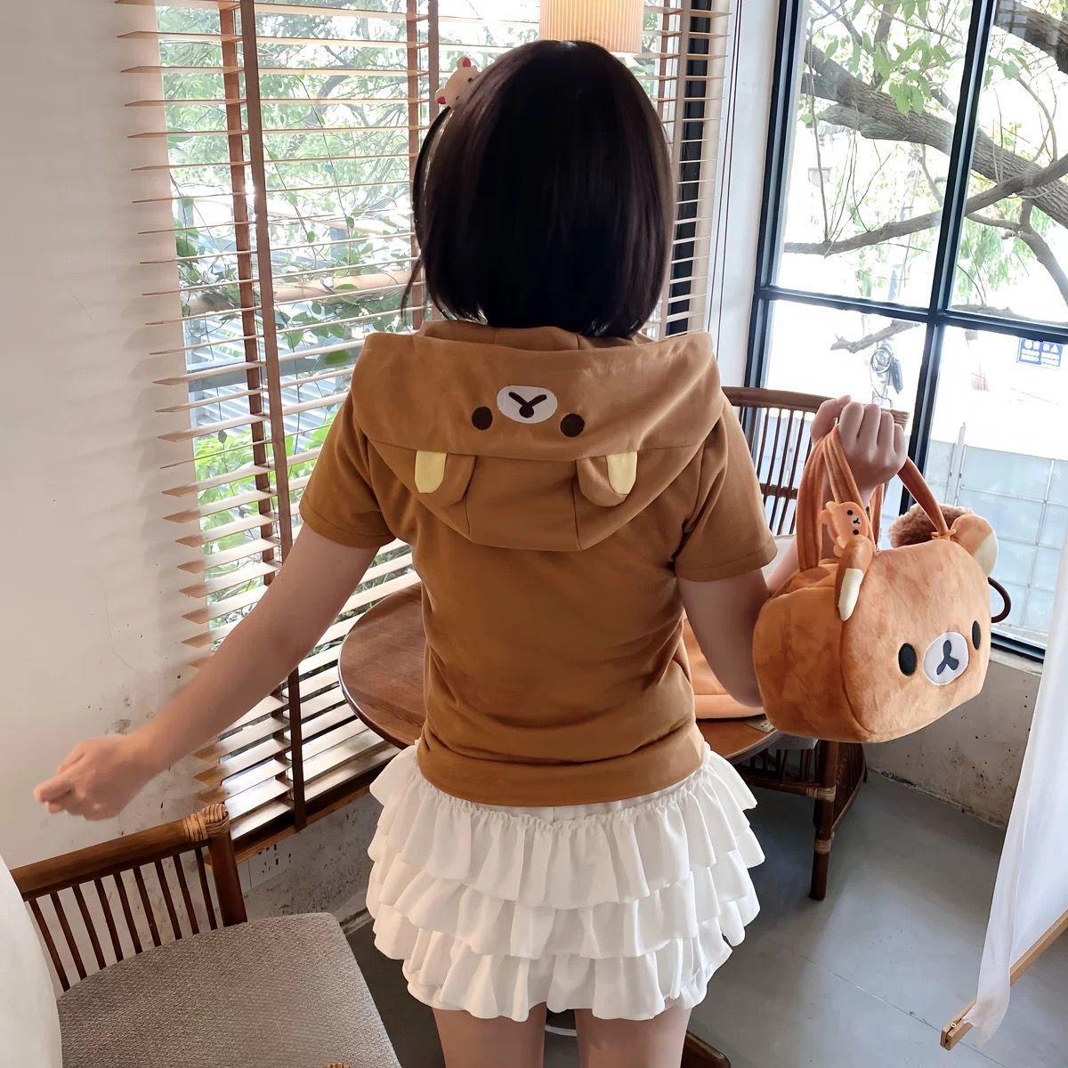 Spring Summer New Cute Bear Ears Zip Up Hoodie Japanese Sweet Girl Casual Loose Sweatshirt Women Cardigan Anime Hoodie Y2k Top