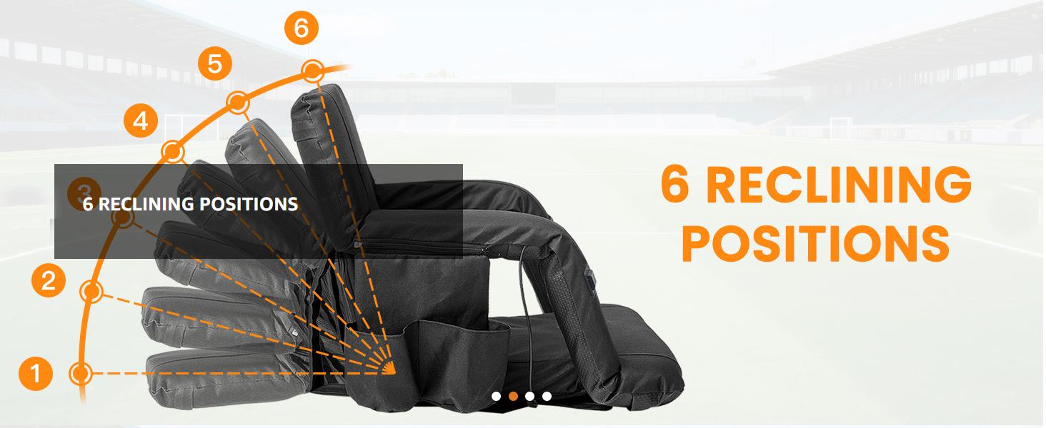 SLSY Heated Bleacher Seat with Battery, Heated Stadium Seats 6 Reclinng Positions and 3 Levels of Heat Heated Stadium Chair with Back & Arm Support