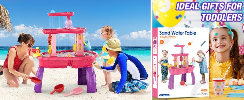 Water Table for Toddlers, 3-Tier Kids Splash Sand Table Water Toys, Rain Showers Splash Pond for Outdoor Beach Backyard Summer, Activity Sensory Play Table for Boys Girls,Birthday Christmas Halloween Thanksgiving Gifts.