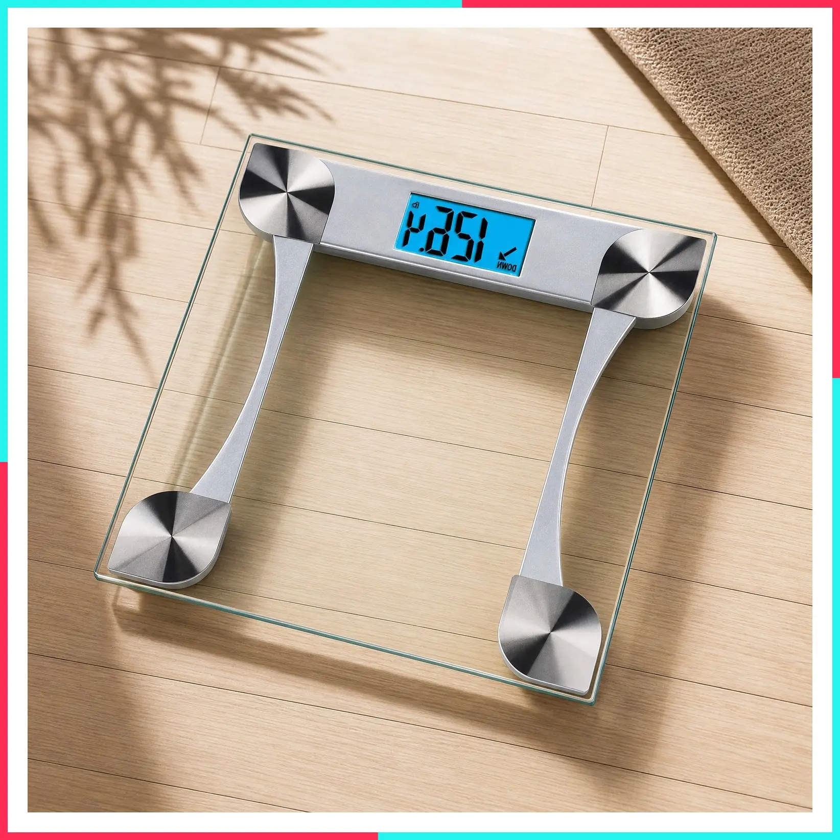 Digital Bathroom Scale with Clear Glass Platform and Blue Backlit Display - 440 lb Capacity, 2-User Weight Tracking, 12.2 in Platform