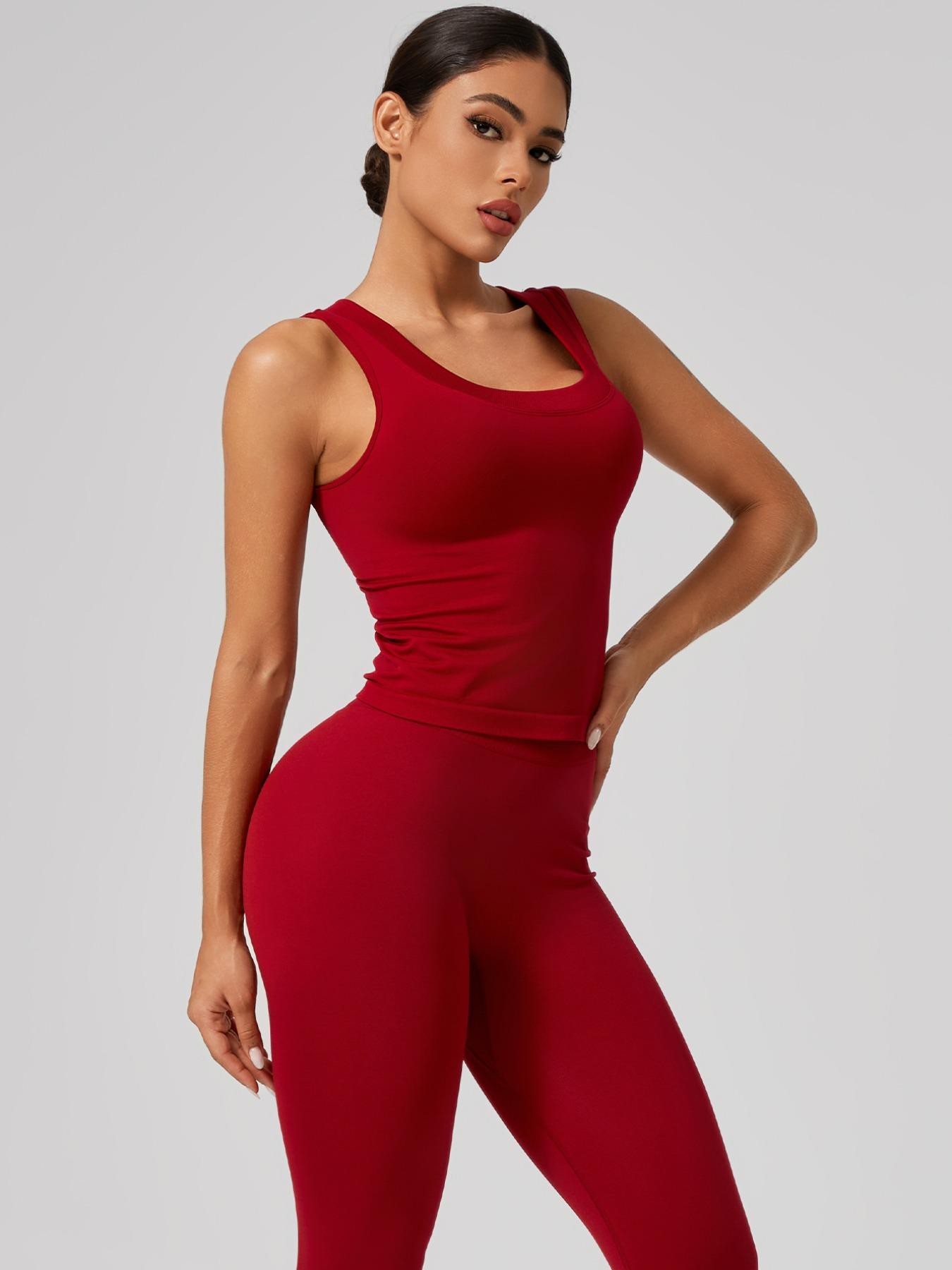 Women's Sporty Sleeveless Crop Top & High Waist Leggings Set, Athletic Fashion Activewear, Athletic Style Activewear, Tight-Fitting Gym Yoga, Breathable Comfortable All-Season Wear