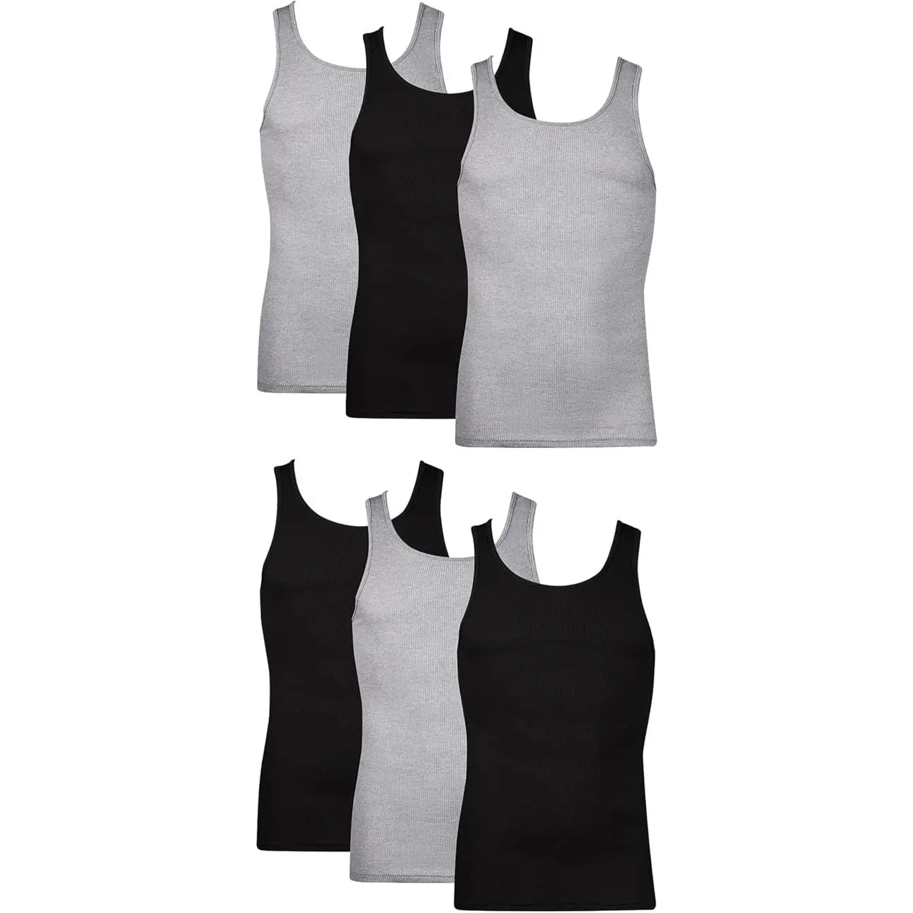 Men's Tank Undershirt Pack, Cotton Tank Undershirt, Moisture-Wicking, Breathable, White or Grey/Black, Multi-Pack