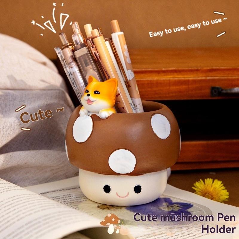 Cute Cartoon Mushroom Pen Holder, Student Desk Organizer, Multi-Functional Creative Storage Decor, Resin Succulent Plant Pot, Handmade Mini Planter, Cute Desk Accessories