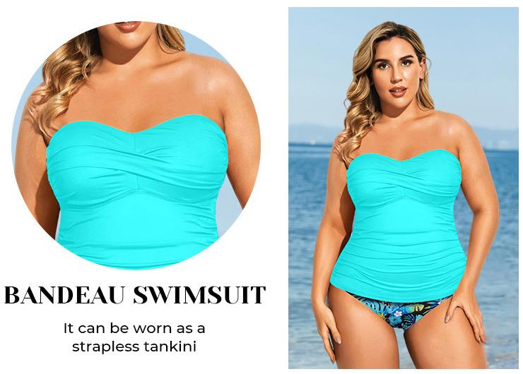 Aqua Eve Women Two Piece Plus Size Tankini Strapless Bathing Suits Bandeau Swimsuits with High Waisted Bottom