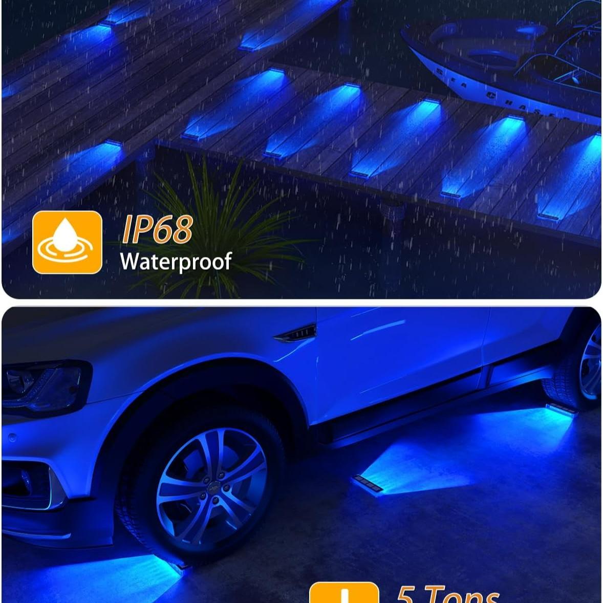 Solar Pool Lights, Waterproof IP68 Outdoor Step Lamps, Auto Switch, Solar Charging, Warm & Blue Light, 2/4/6/8 Pack, High Quality