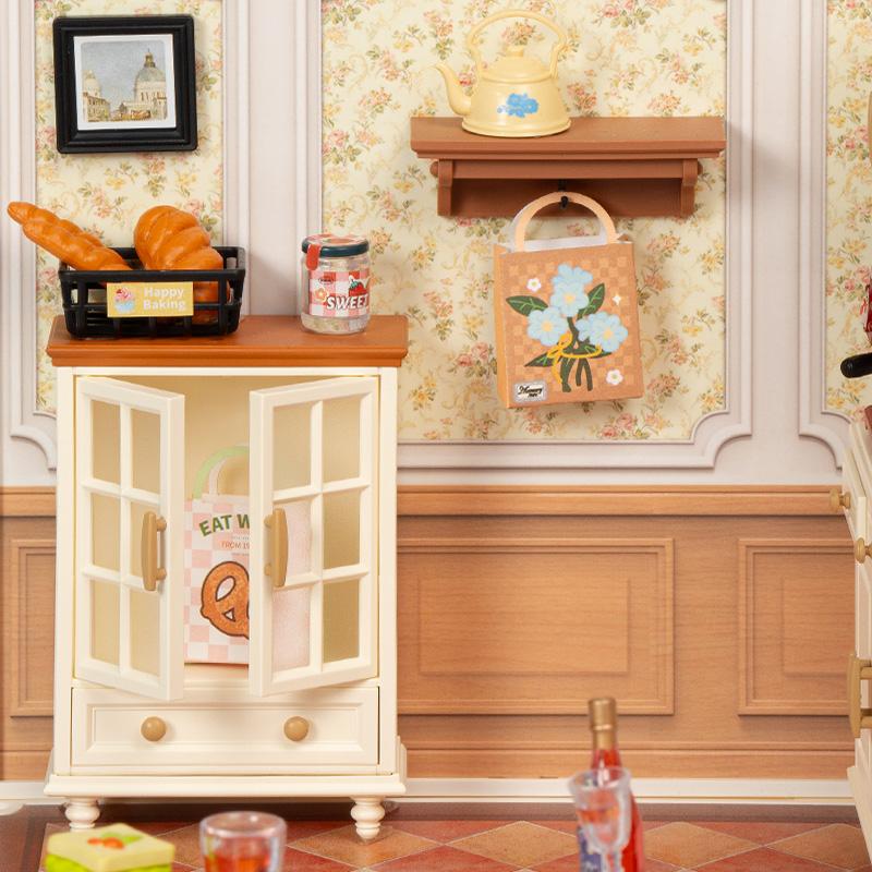 Rolife Warm Dining Room Plastic DIY Miniature House DW015B with LED Lights Plastic Craft Kit & Fun Decorative Ornament