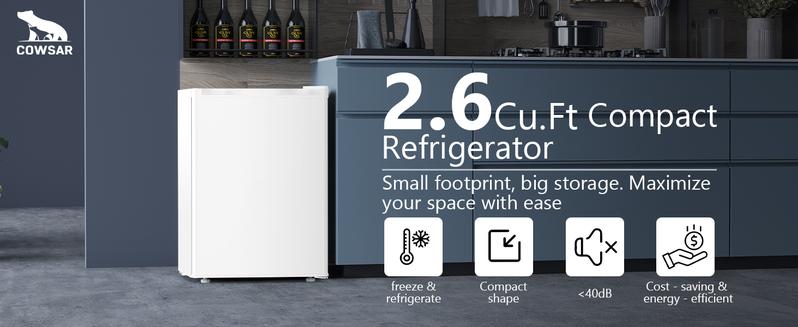 COWAR 2.6 Cu.Ft Mini Fridge with Freezer, Single Door Mini Fridge, Dorm Fridge, Adjustable Thermostat, Mini Refrigerator for Dorm, Office, Bedroom, Stainless Steel