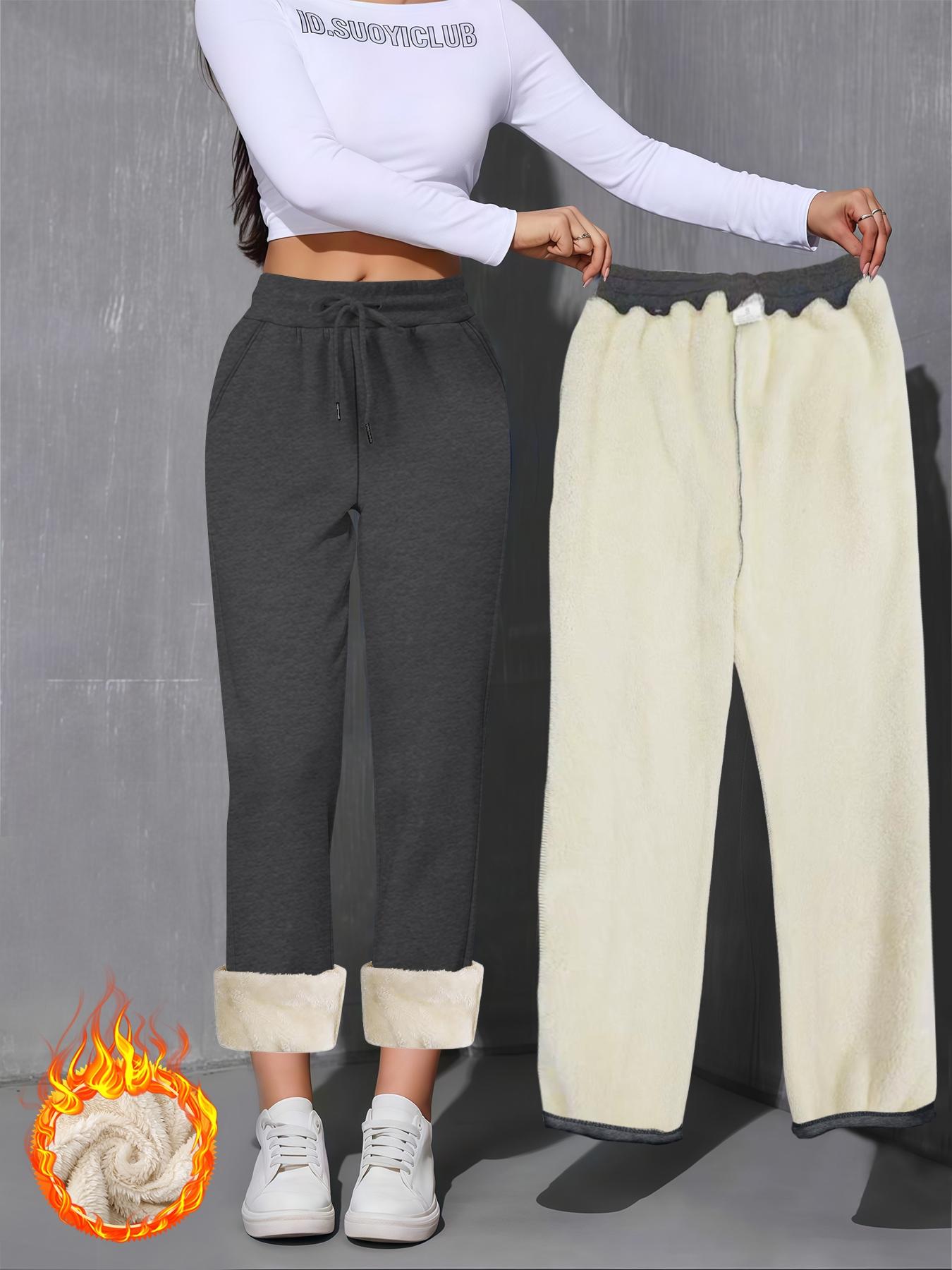 Women's Casual Straight Leg Fleece Lined Pants, Thickened Long Trousers for Fall & Winter, Daily Wear Fashion Sweatpants Bottom