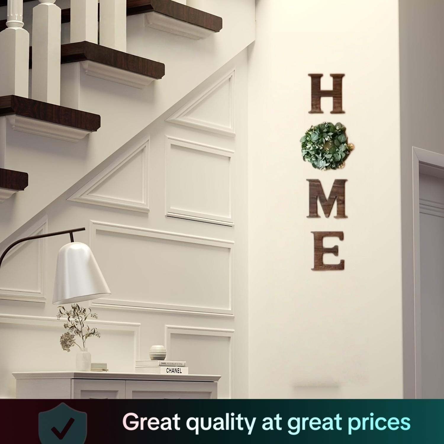 Wooden HOME Letters with Artificial Eucalyptus Wreath, Modern Hanging Farmhouse Sign, Wall Decor for Living Room and Kitchen and Christmas