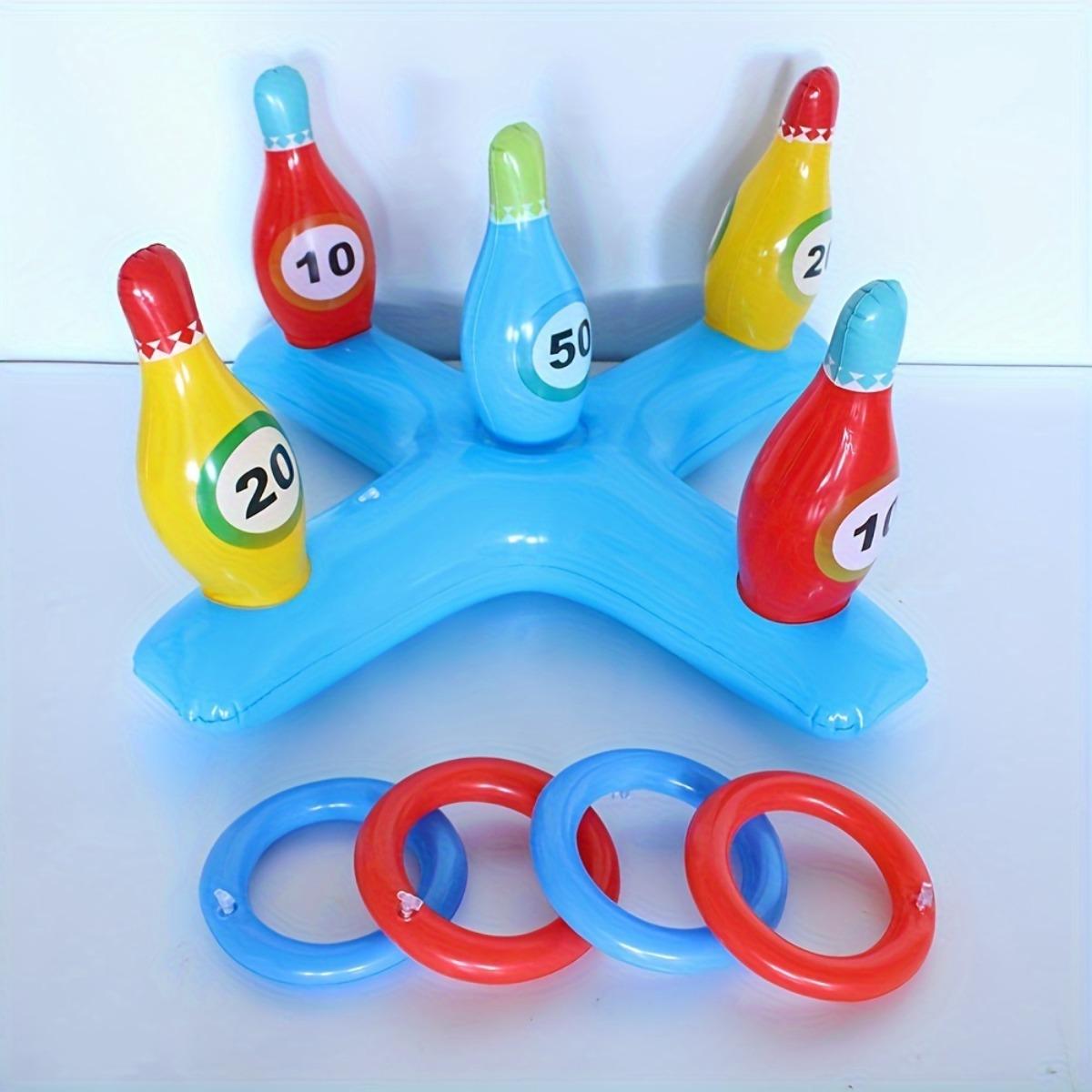 Inflatable Bowling Set for Family Parties, Durable PVC Fun Tossing Game, Bar Drinking Party Game, Pool Party Water Toy, Pool Float, Outdoor Lawn Gathering Interactive Prop for Ages 14+, Pool Floaters, Random Ring Colors