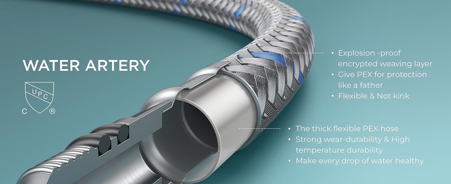 FORIOUS Bathroom Faucets 3 Hole Black Gold Brushed Nickel - 8 Inch Widespread Bathroom Sink Faucet Waterfall Spout with Pop Up Drain and Water Supply, Suitable for Vanity RV Commercial Lavatory Restroom