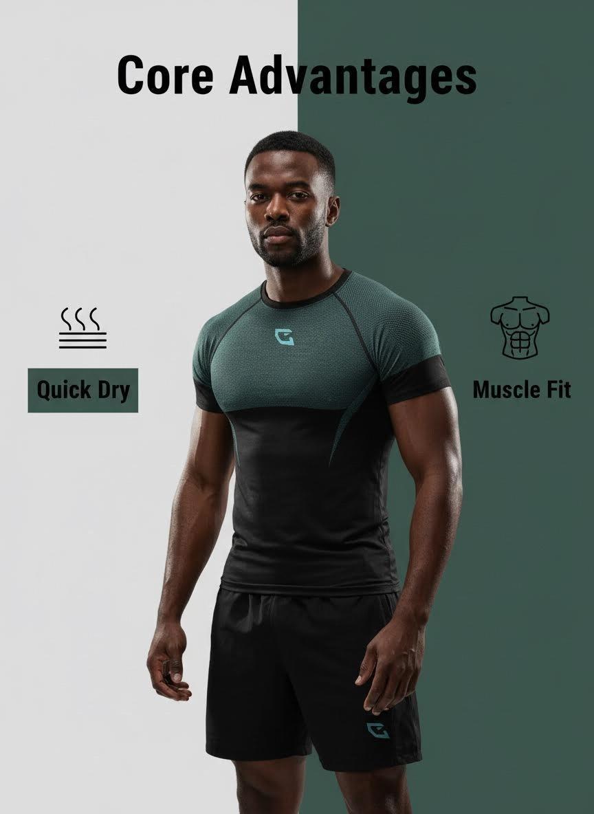 Shark Men's Sport Training T-Shirt, Quick-Dry Fabric & High Elasticity, Lightweight Odor-Resistant, Ideal for Fitness and Sports